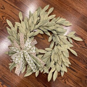 Glitter Sage Leaf Holiday Wreath with Decorative Bow